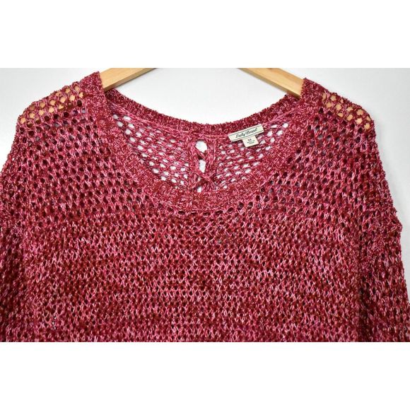 Lucky Brand Lace Up Open Back 3/4 Sleeve Tunic Sweater Size M Burgundy Pink Knit - Picture 4 of 10